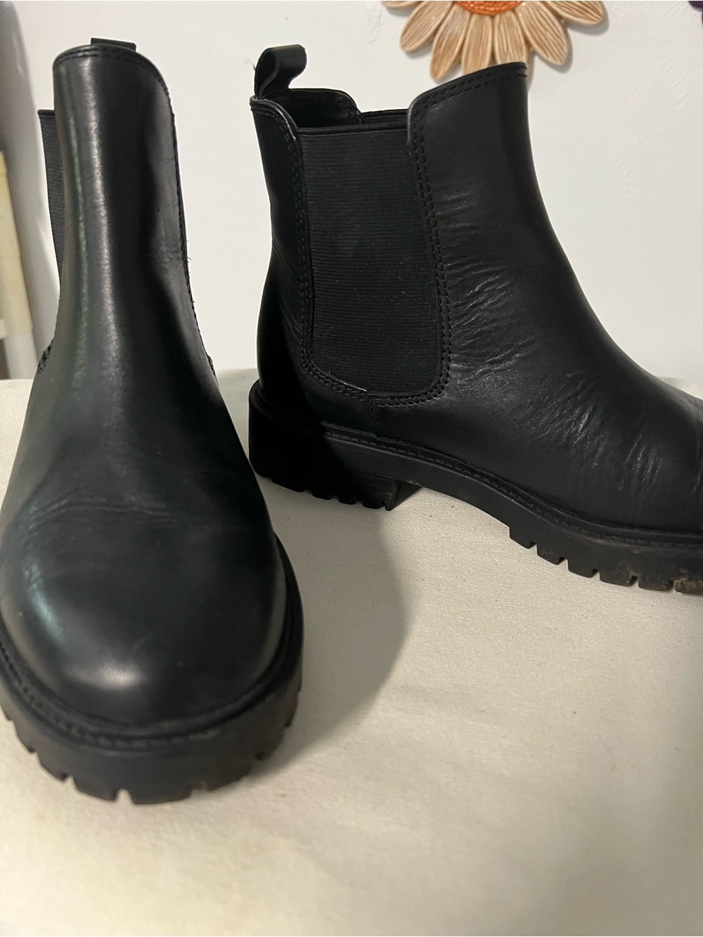 Banana Republic Leather Black Chelsea Lug Ankle Boots - Picture 2 of 3
